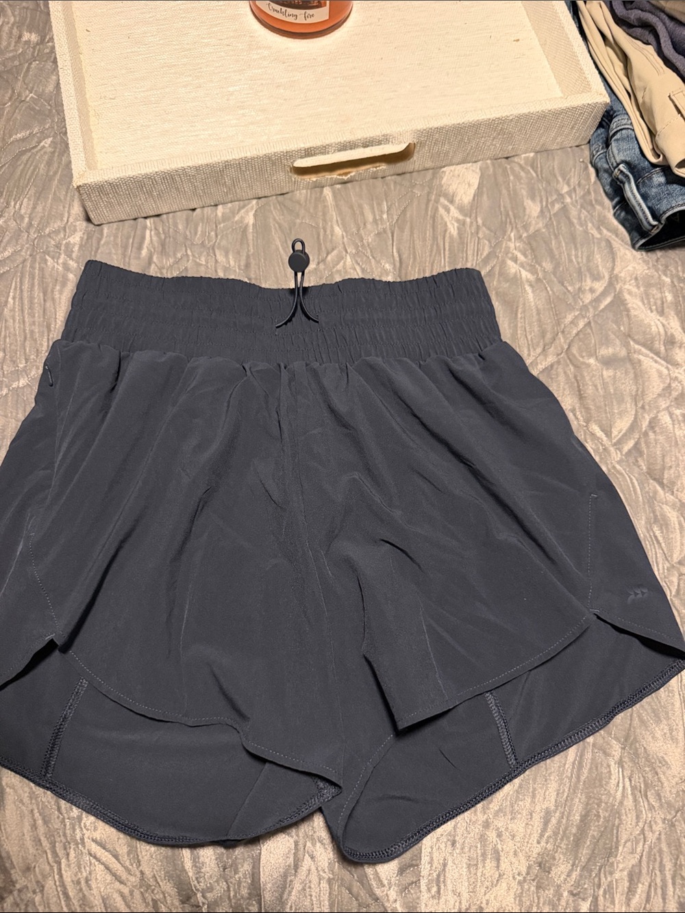all in motion Navy Women's Layered Athletic Shorts with Smocked Waist
